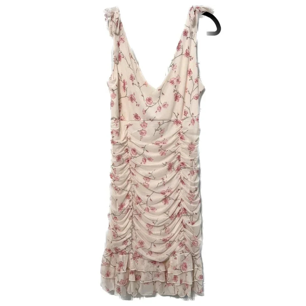 NWT Coquette Dress Cottage Floral Ruffle Fairy White Pink‎ Large Romantic Lover